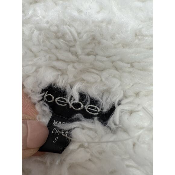 Bebe Y2K Faux Suede Jacket w/ Faux Fox Fur Trim White Cream Size Small - Picture 13 of 14